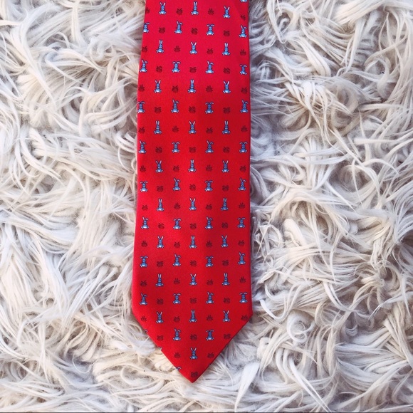 Hermes Other - • Hermès • Mens Silk Bunny Printed Tie Red Blue